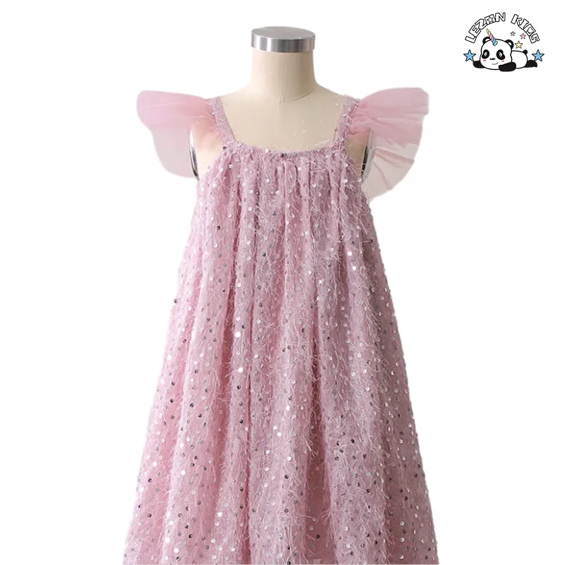 LEZONKIDS - Customizable Toddler Baby Girl Dress Ruffle Sleeve Kids Sequin Elegant Party Dresses for 2-14 Years